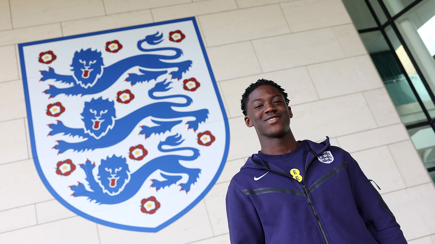 Kobbie Mainoo outside St. George's Park