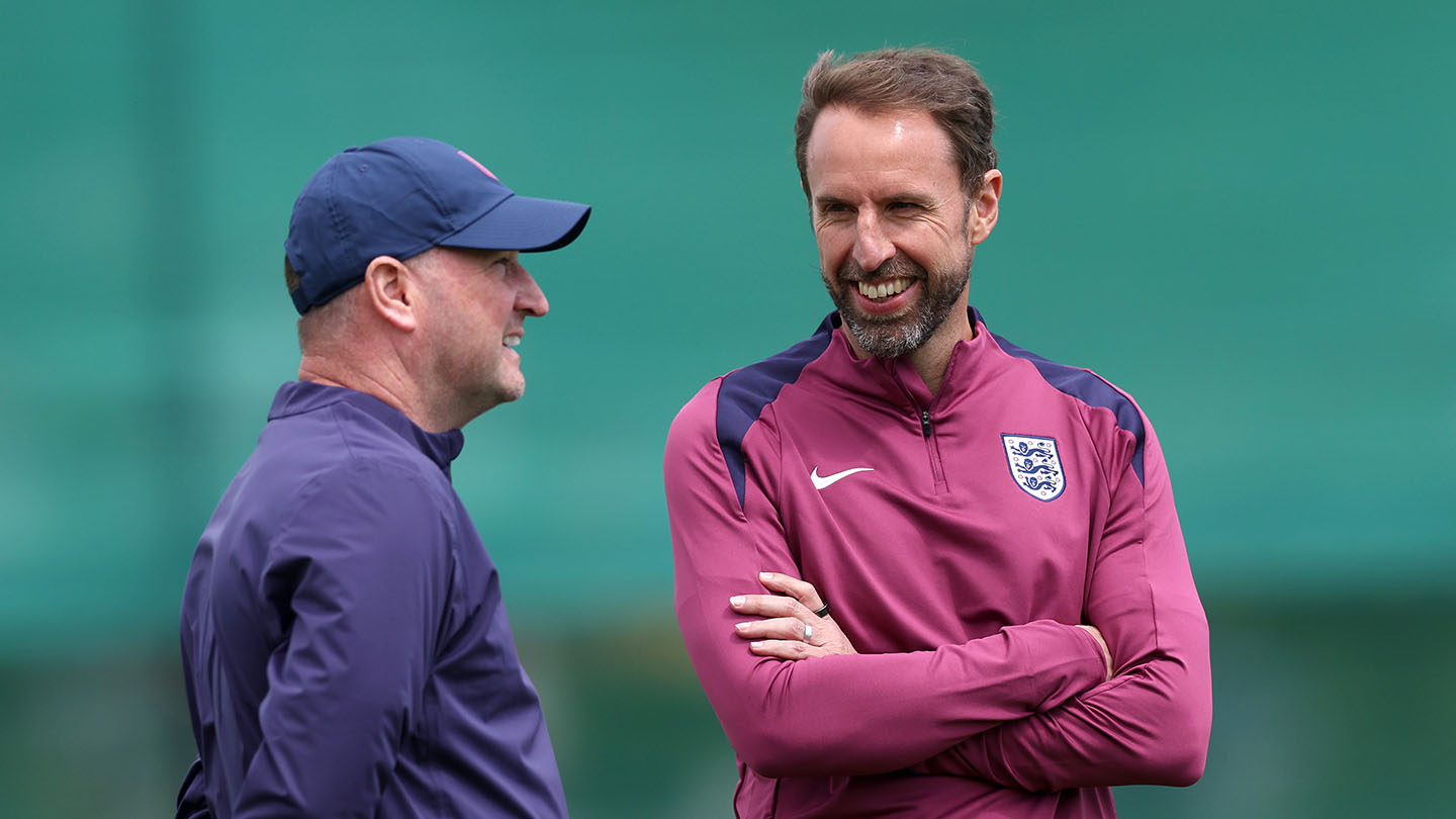 England manager Gareth Southgate and his assistant Steve Holland take training at EURO 2024