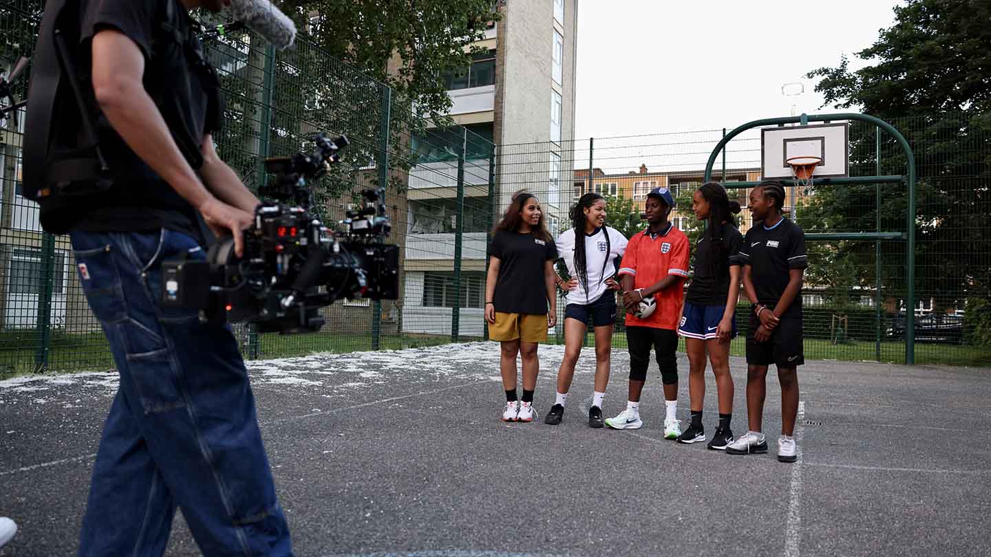 Filming for the EURO 2024 squad announcement video takes place on a basketball court