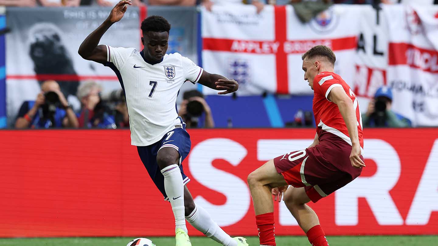 England's Bukayo Saka against Switzerland at EURO 2024