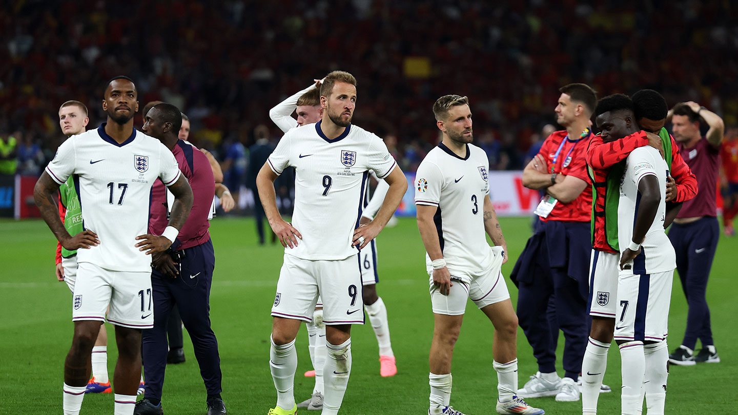 Players of England look dejected following the UEFA EURO 2024 final 