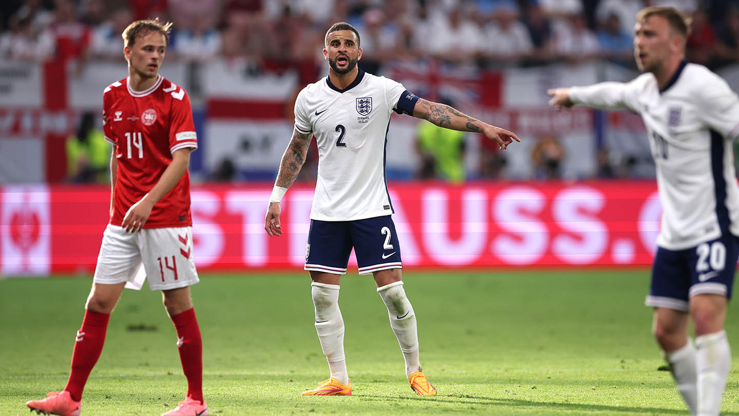 England's Kyle Walker in action against Denmark at EURO 2024