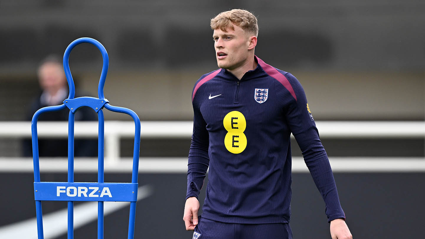 Jarrad Branthwaite in England training in March 2024