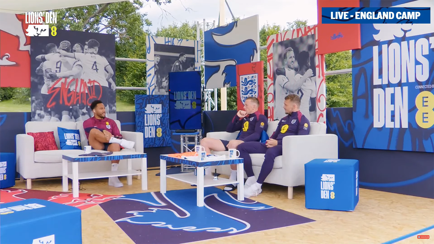 Jordan Pickford and Kieran Trippier on the Lions' Den set